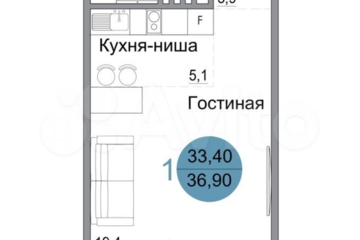 Студия, 36,9 м², 3/4 эт.